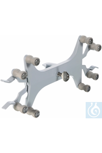 Bürettenklemme für 2 Büretten,  Aluminium, mit Rollenhalterung Spannweite 0-20 mm